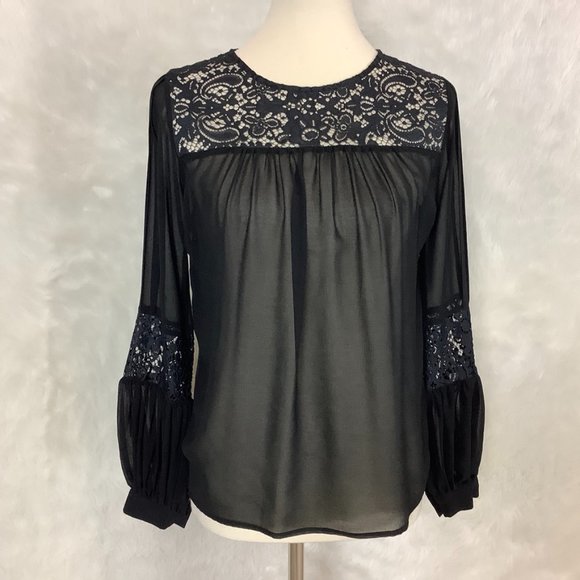 For Love and Lemons Black Long Sleeve Lace Sheer Sacramento Top XS - Picture 1 of 7